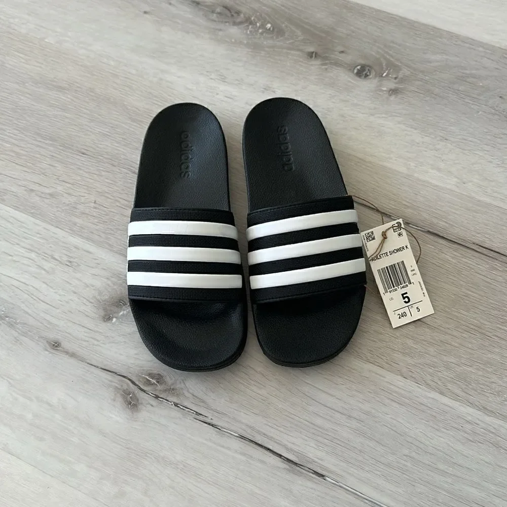 Adidas Adilette Shower K Black/White NWT IN BOX